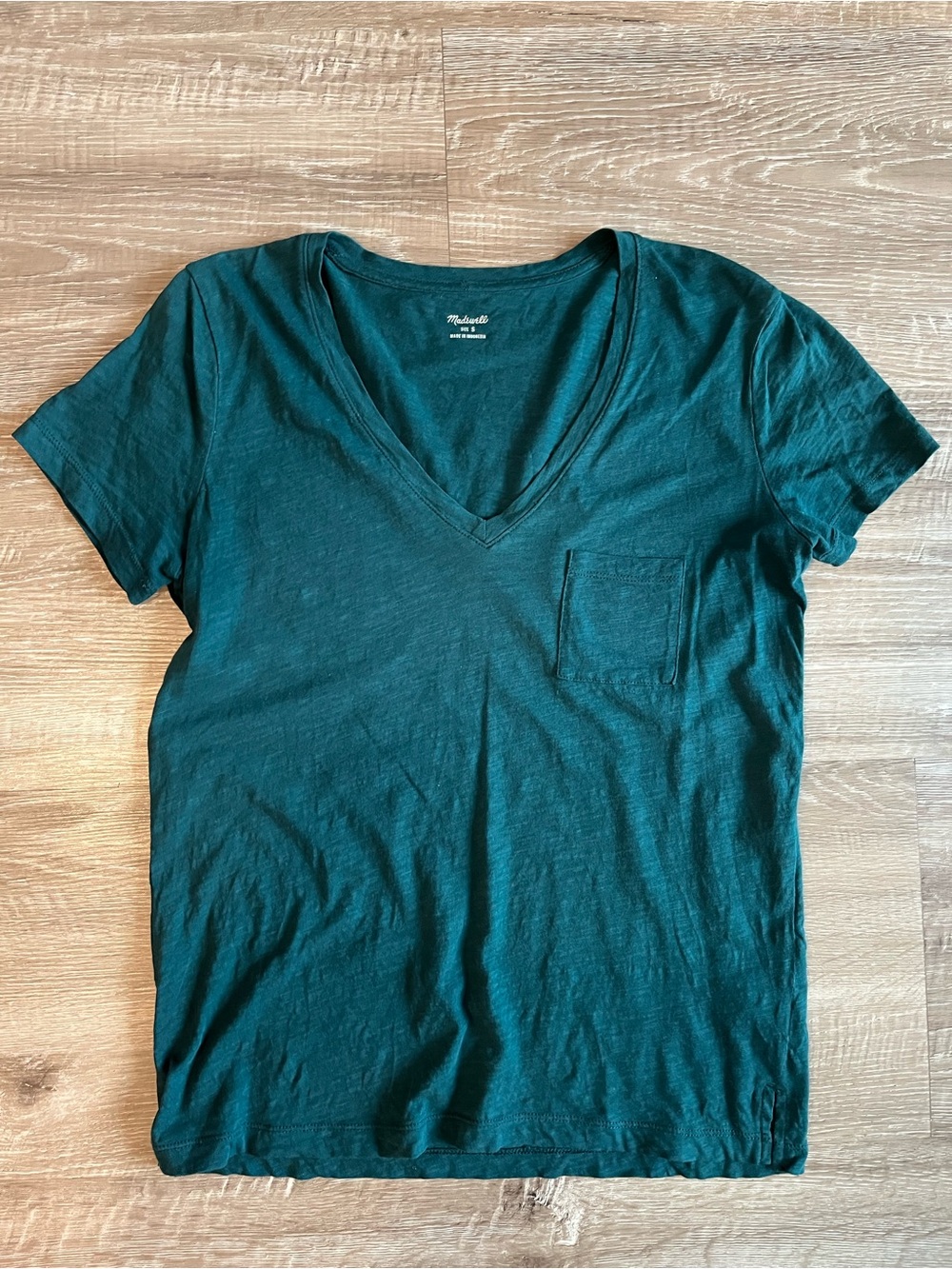 Madewell Turquoise Pocket Tee Women’s Small 100% Cotton V Neck T Shirt